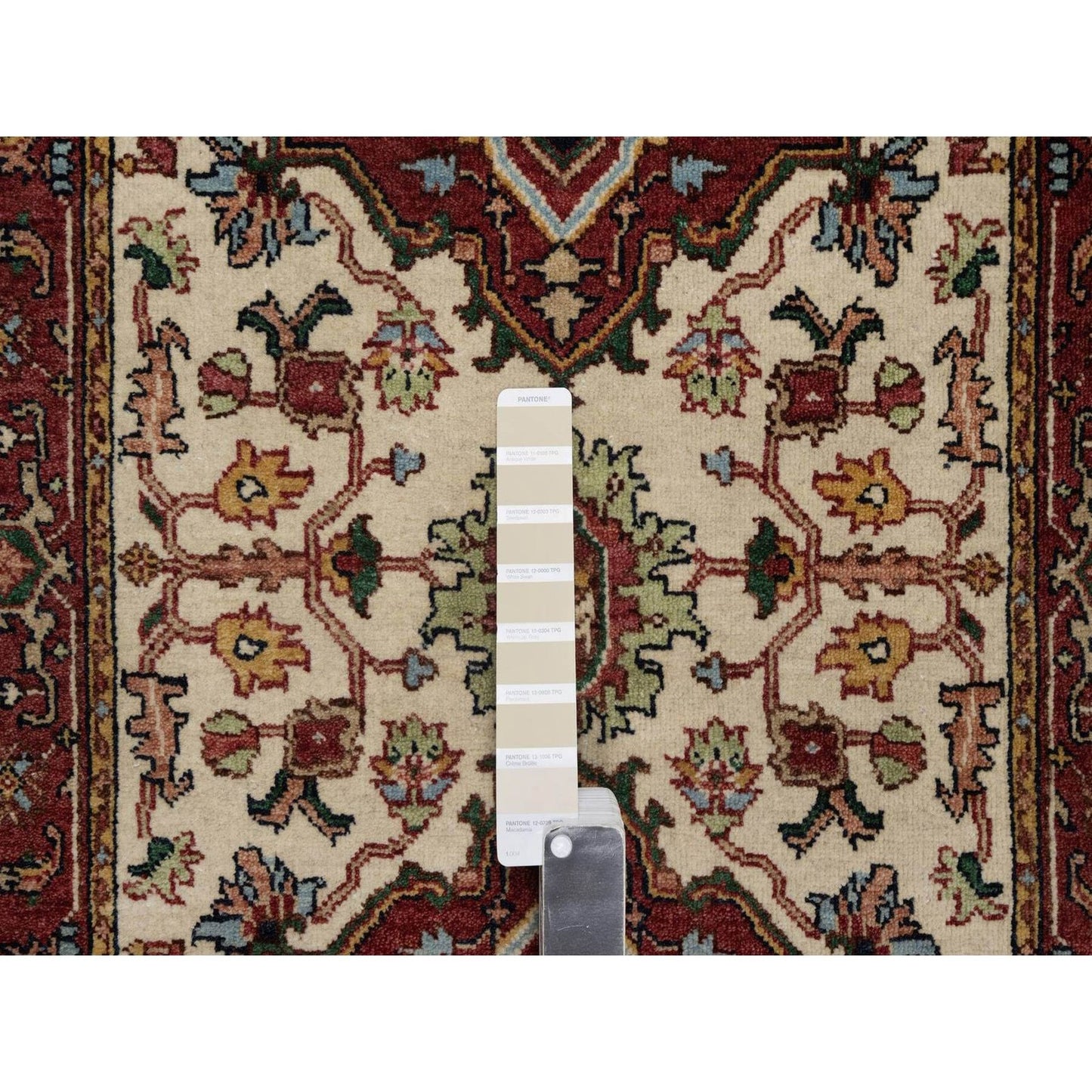 2'7"X6'1" Ivory Hand Knotted Rug Antiqued Heris Re-Creation Wool Runner