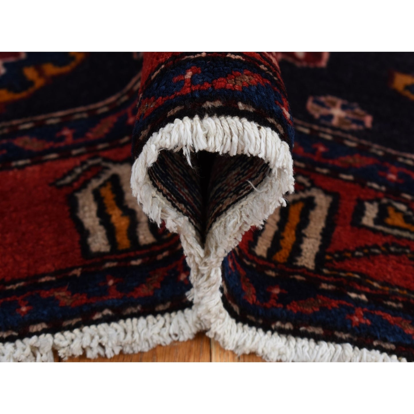 4'8"X7' Barn Red Zoroastrian Meleyir Hand Knotted Pure Wool Rug