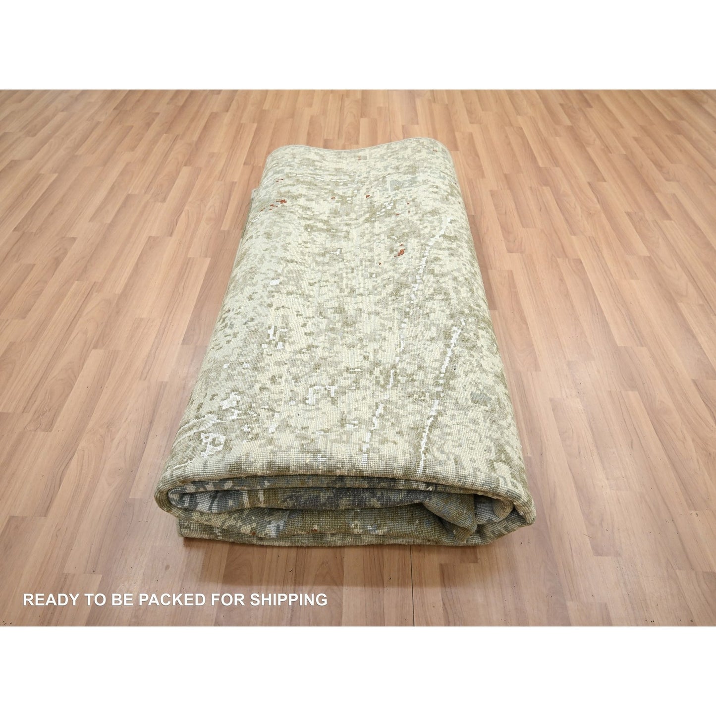 7'10"X10'2" Beige Pure Wool Abstract With Galaxy Design Hand Knotted Rug