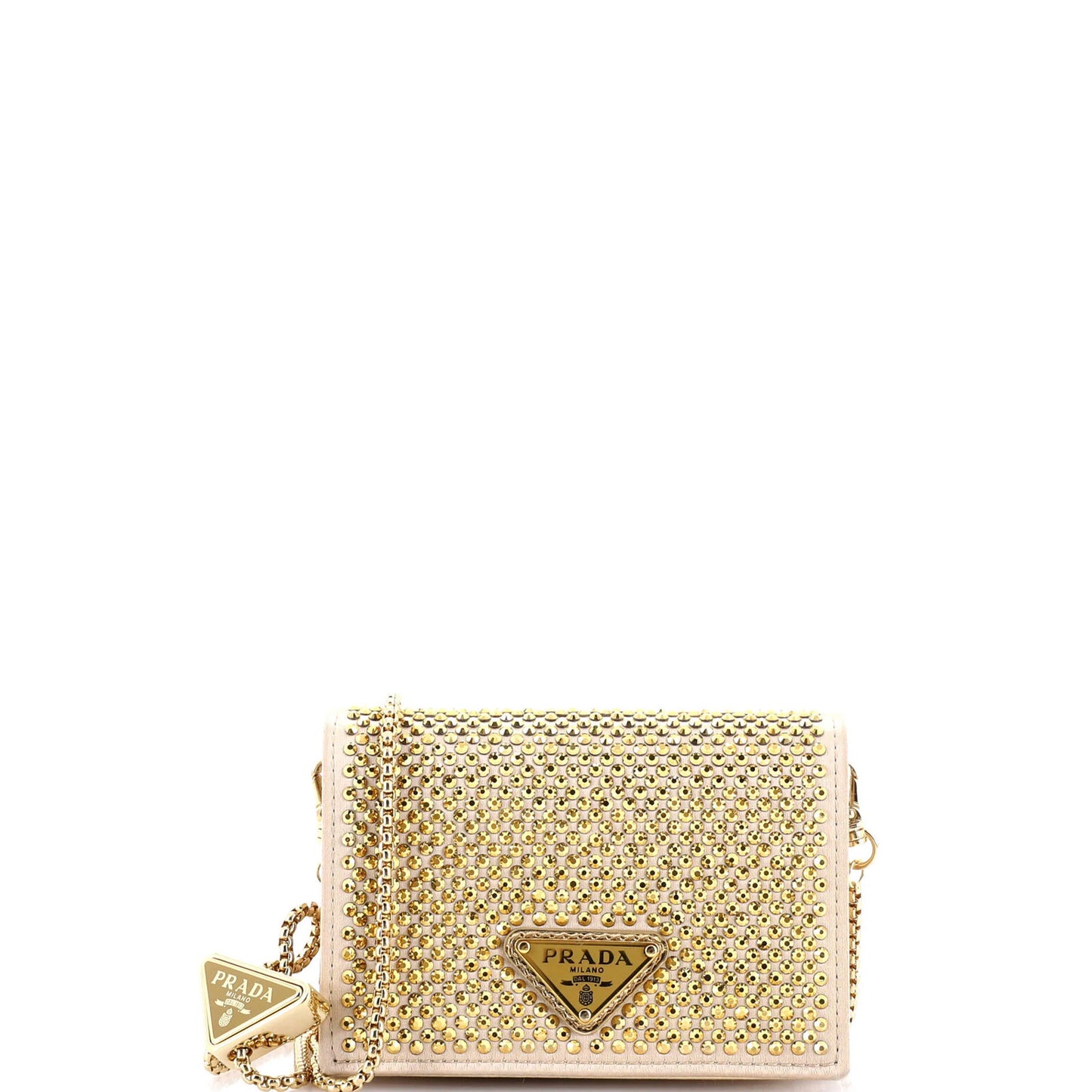 Prada Flap Card Holder With Chain Satin With Crystals