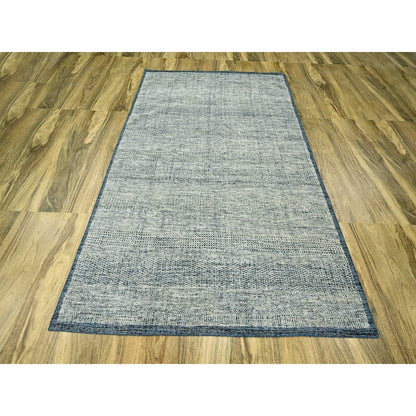 6'X9'1" Navy Blue Wool Rug Hand Knotted Oxidized Grass Design Oriental