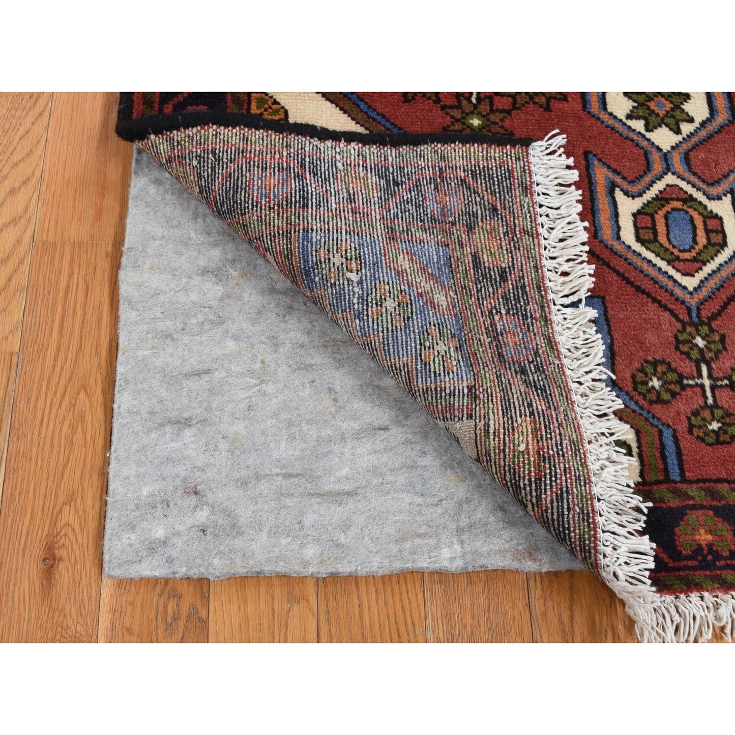 3'5"X5' Red Vintage Bohemian Zoroastrian Khamadan Wool Hand Knotted Rug