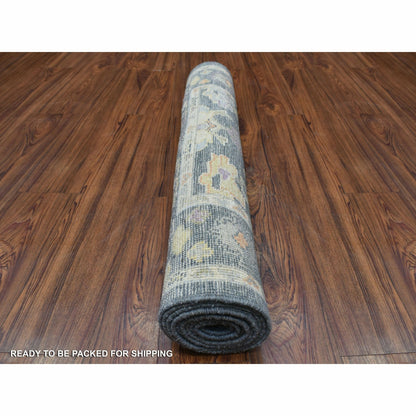 3'3"X10' Hand Knotted Charcoal Black Angora Oushak Wool Wide Runner Rug