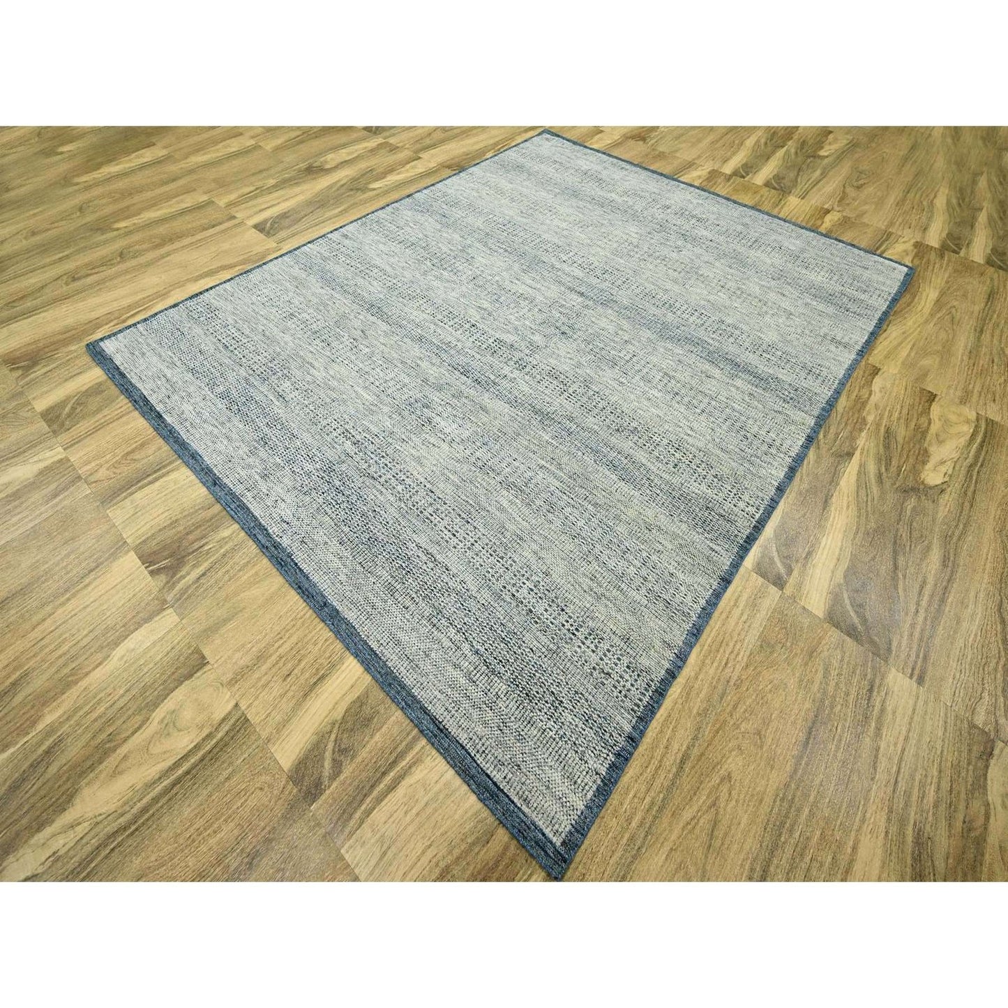 7'10"x10' Yale Blue Wool Rug Distressed Oxidized Grass Design Hand Knotted