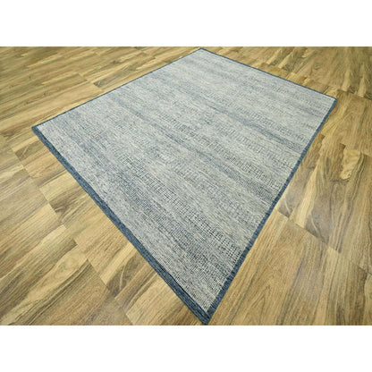 7'10"x10' Yale Blue Wool Rug Distressed Oxidized Grass Design Hand Knotted