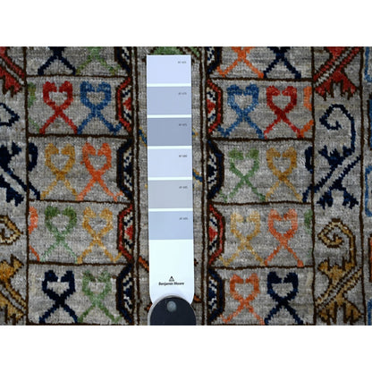 2'8"X11'10" Shark Gray Hand Knotted Hutchlu Design Soft Wool Runner Rug