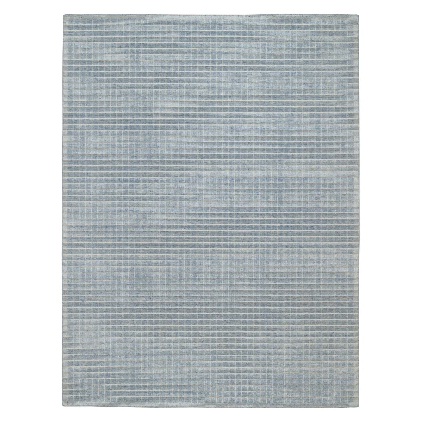 9'1"X12' Stone Blue,Modern Plain Decor Box Design Wool Loomed Knotted Rug