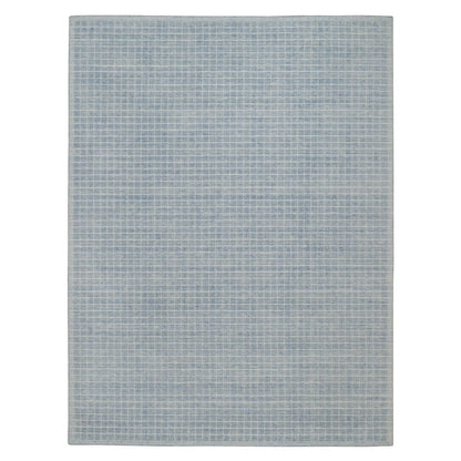9'1"X12' Stone Blue,Modern Plain Decor Box Design Wool Loomed Knotted Rug
