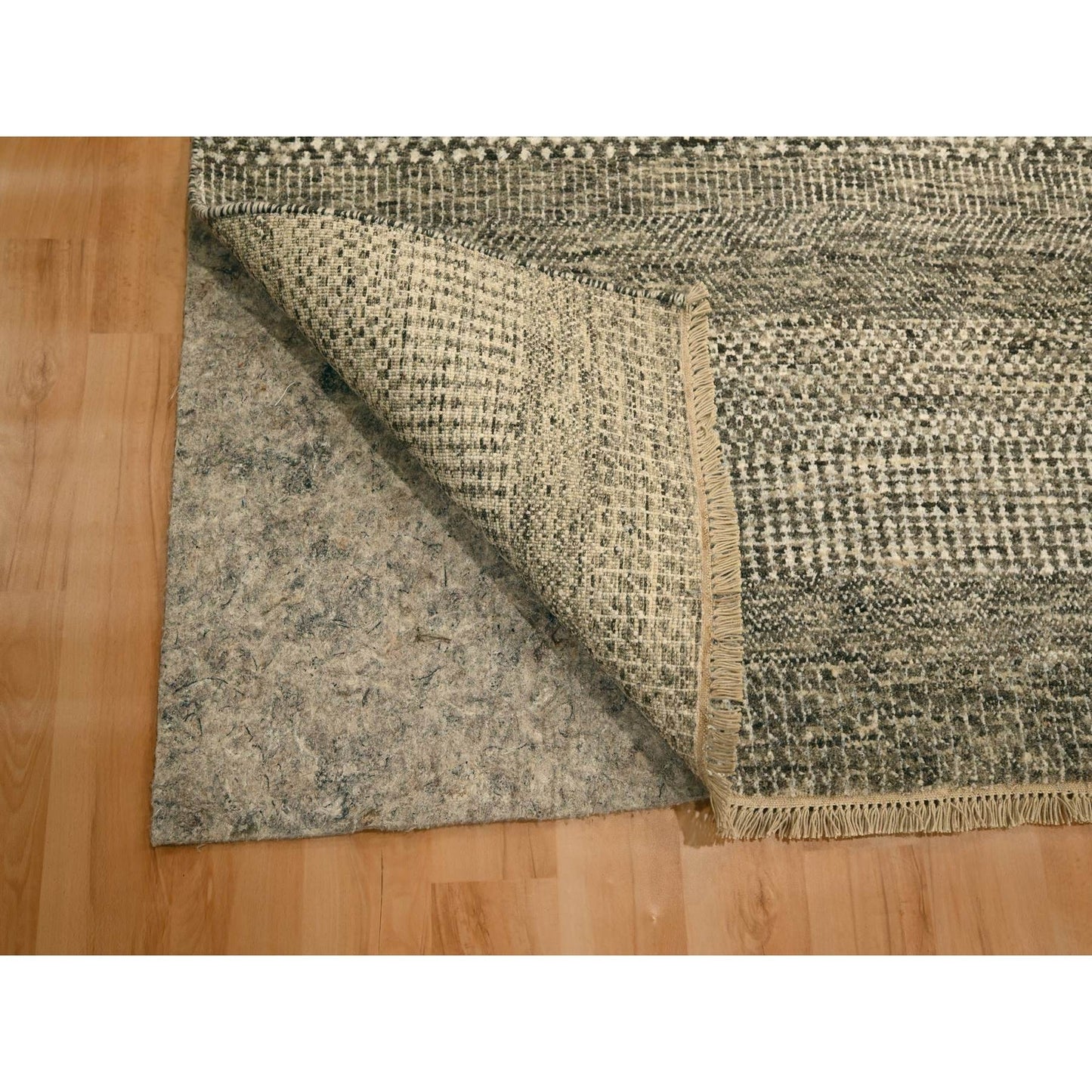 7'9"X10'2" Storm Gray Modern Grass Design Natural Wool Hand Knotted Rug