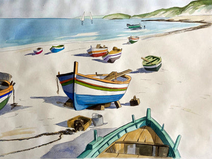 Aldo Riso "Fishermen'S Boats" - Cm 60X80 - Hand Painted Authenticated - Signed