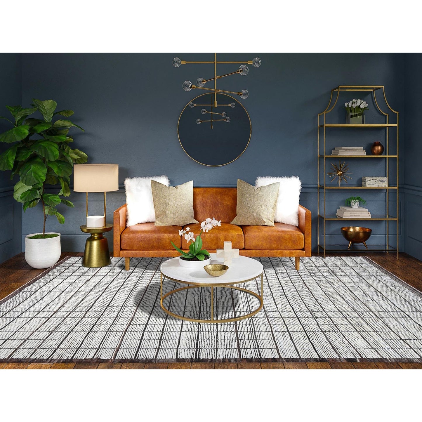 10'5"X13'8" White Moroccan Weave With Box Design All Wool Hand Knotted Rug