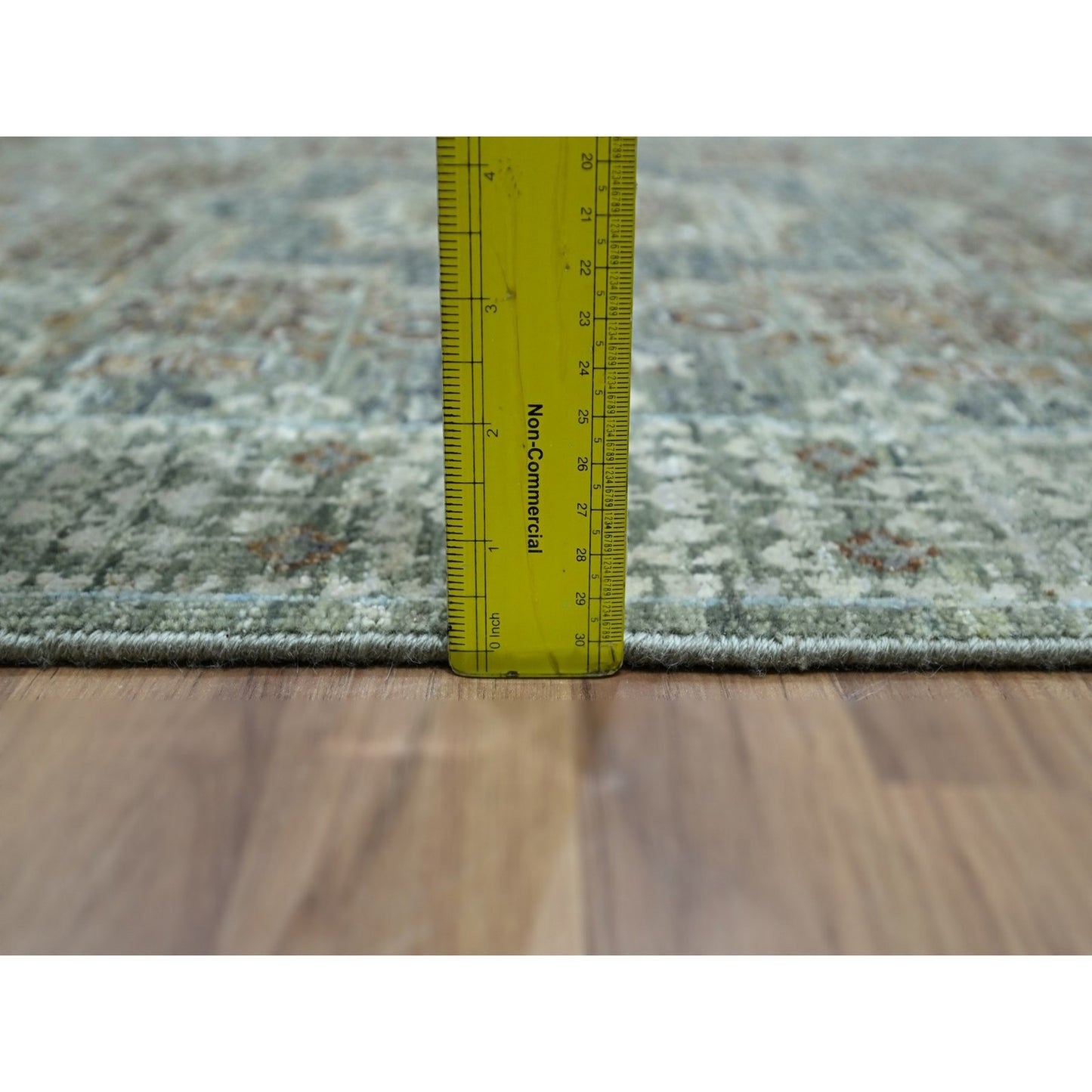 3'X5'1" Sage Green Pure Wool Rug Hand Knotted Pre Historic Mamluk Design