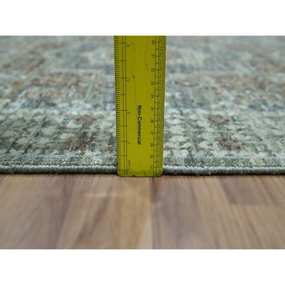 3'X5'1" Sage Green Pure Wool Rug Hand Knotted Pre Historic Mamluk Design