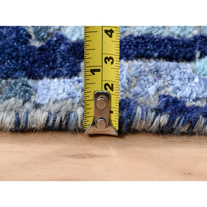 2'7"X19'7" Blue Mosaic Design Wool And Silk Hand Knotted Xl Runner Rug