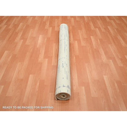 5'X7' Ivory Modern Design Textured Weave Hand Knotted Wool & Silk Rug