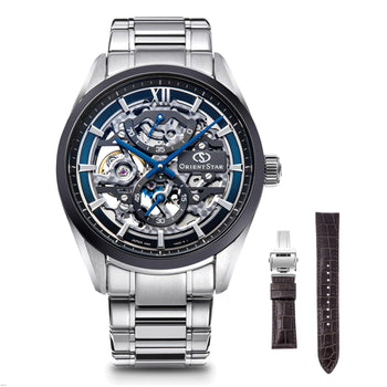 Unused Orient Star Skeleton Rk-Az0103L Blue Hand-Wound Unisex Watch In Box