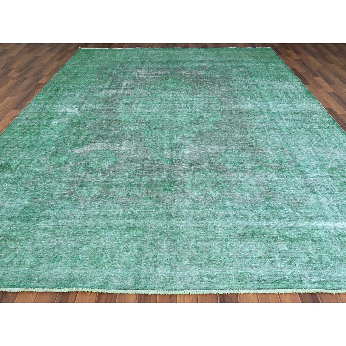 9'7"X12'5" Hand Knotted Shades Of Light Green Overdyed Farsian Karman Rug
