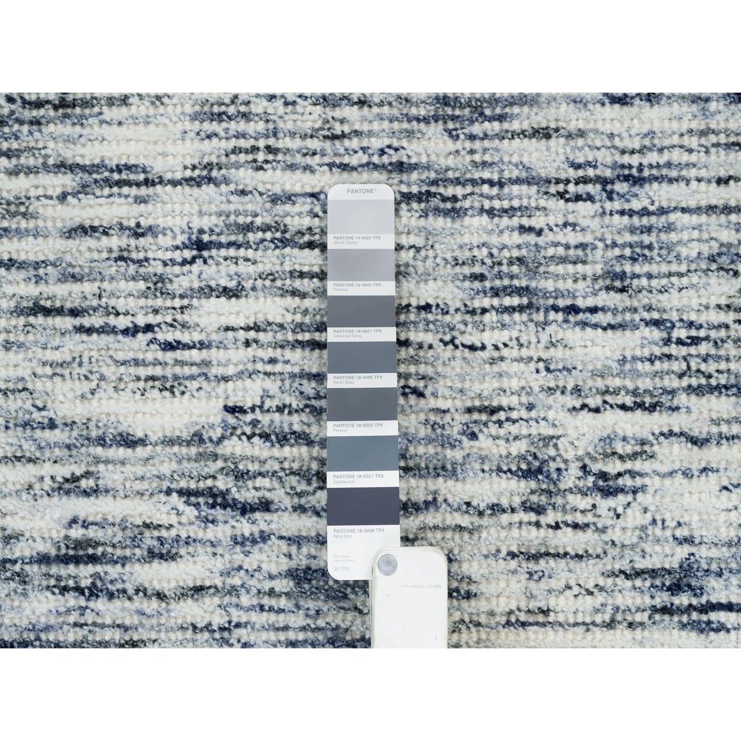 9'X12' Blue Modern Striae Design Pure Wool Hand Loomed Oriental Rug