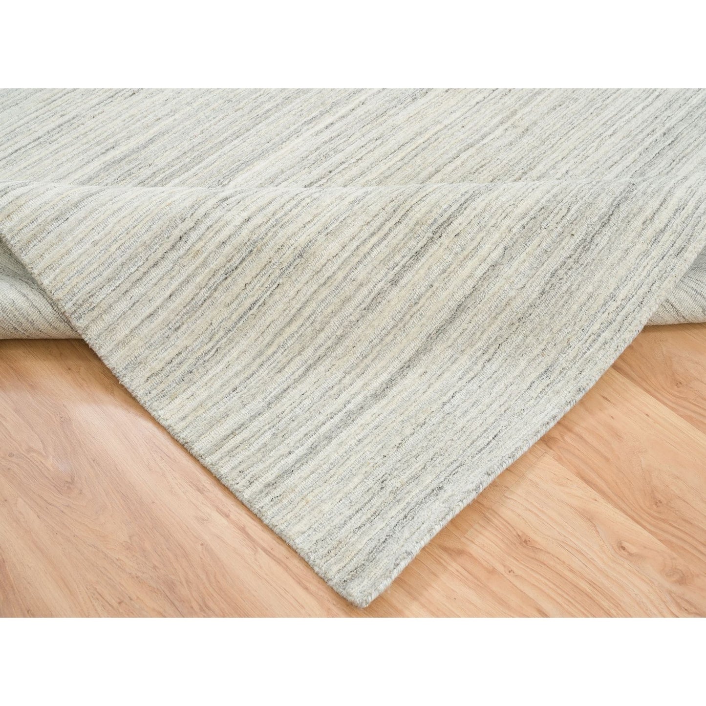 6'1"X9' Ivory Modern Design Hand Loomed Undyed Natural Wool Rug