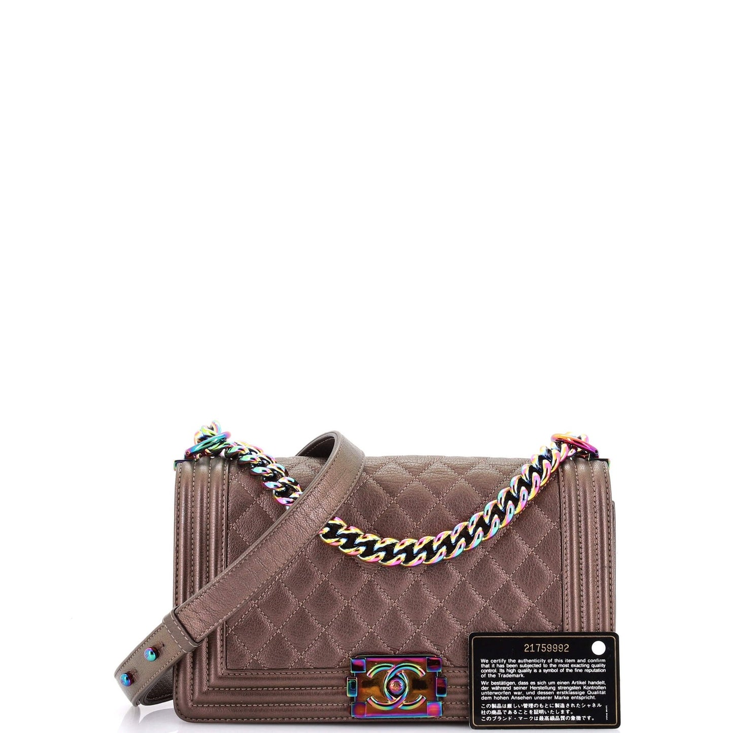 Chanel Boy Flap Bag Quilted Iridescent Goatskin Old Medium