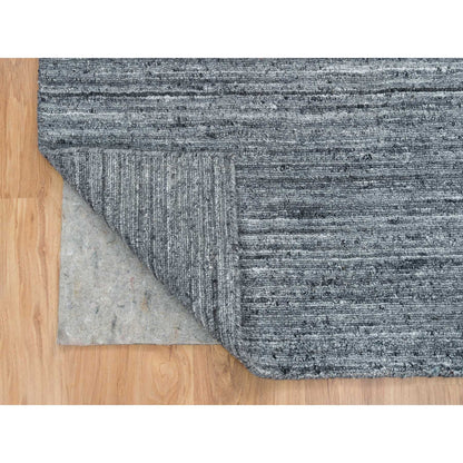8'1"X8'1" Arsenic Gray Modern Striae Design Wool Hand Loomed Square Rug
