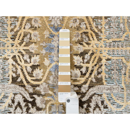 2'7"X22' Gold Brown Hand Knotted Silk With Textured Wool Xl Runner Rug