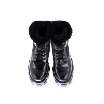 Prada Monolith Combat Boots Nylon And Leather With Shearling