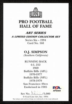 O.J. Simpson Signed/Auto 1994 Glac/Goal Line Art Postcard Bills Psa/Dna 200367