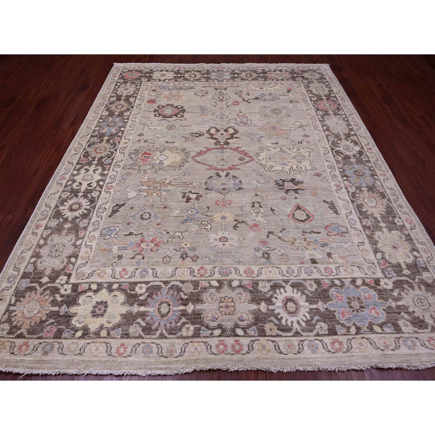 8'2"X9'8" Brown Afghan Angora Oushak Pure Wool Hand Knotted Oriental Rug
