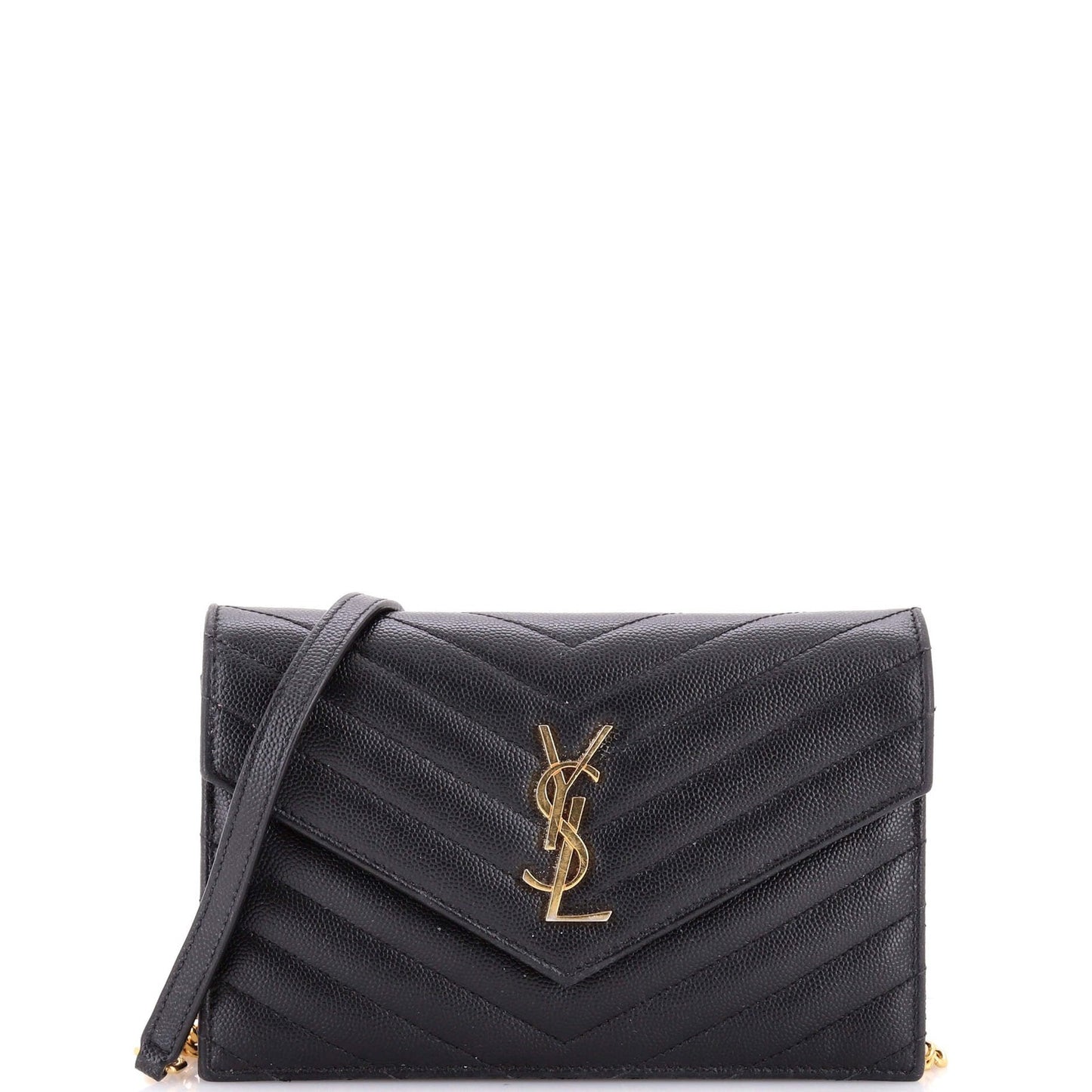 Saint Laurent Classic Monogram Wallet On Chain Matelasse Chevron Leather Small