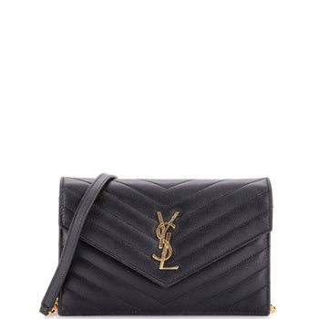 Saint Laurent Classic Monogram Wallet On Chain Matelasse Chevron Leather Small