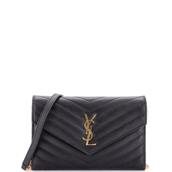 Saint Laurent Classic Monogram Wallet On Chain Matelasse Chevron Leather Small