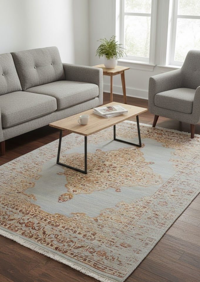 Handmade Transitional Oriental Rug High-Low Relief Medallion Style Carpet 6X8 ft