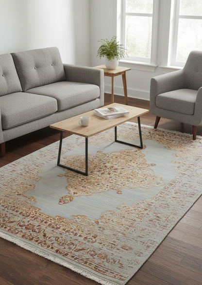 Handmade Transitional Oriental Rug High-Low Relief Medallion Style Carpet 6X8 ft