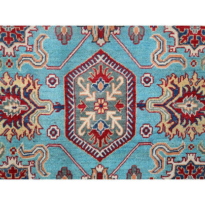 9'X12'1" Fanfare Blue Kazak Geometric Hand Knotted 100% Wool Oriental Rug