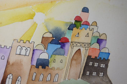 Raphael Abecassis (Israel) Original Watercolor On Paper Signed Framed 1990