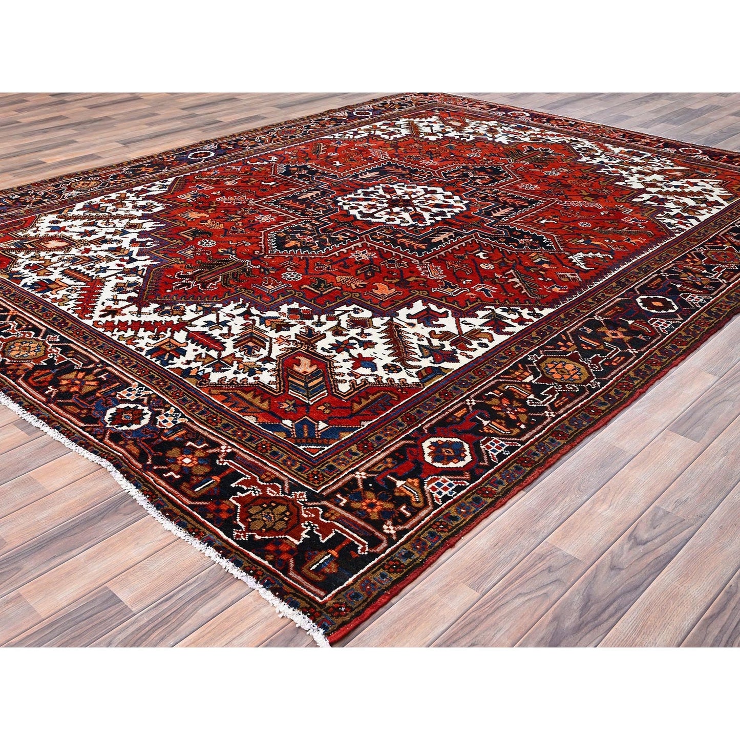 8'5"X10'9" Red Pure Wool Hand Knotted Semi Antique Zoroastrian Heris Rug