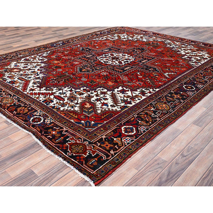 8'5"X10'9" Red Pure Wool Hand Knotted Semi Antique Zoroastrian Heris Rug