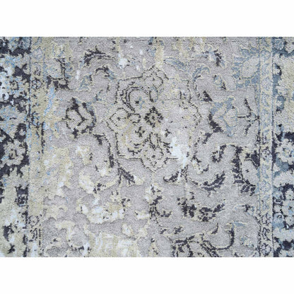 2'6"X6'1" Gray Hand Knotted Broken Kishoon Design Wool/Silk Runner Rug