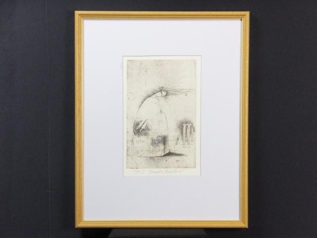 Veronika Pale?Kova Original Etching "Philosopher" 2/30 Signed Czech Surreal Art