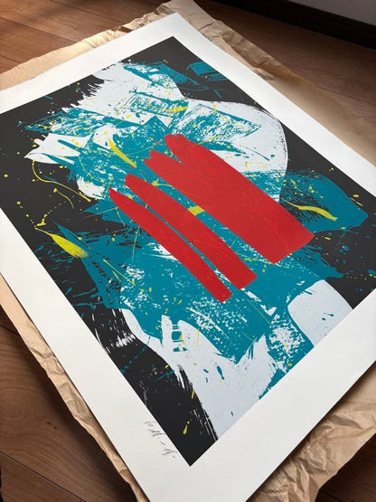 Kazuo Shiraga Red Flag Large Silkscreen Print by Gutai Art 1993 Signed Authentic