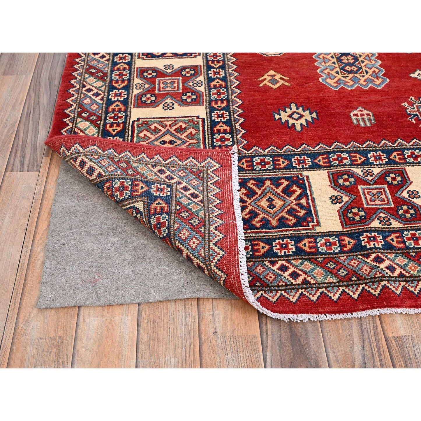 8'2"X10' Red Special Kazak Large Elements Hand Knotted Oriental Wool Rug
