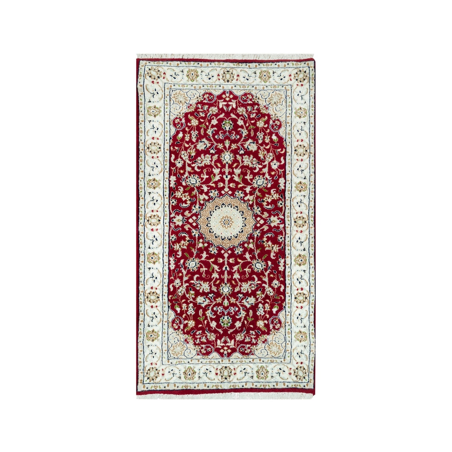 2'4"x4'9" Red Nain 250 KPSI Pure Wool Hand Knotted Runner Oriental Rug