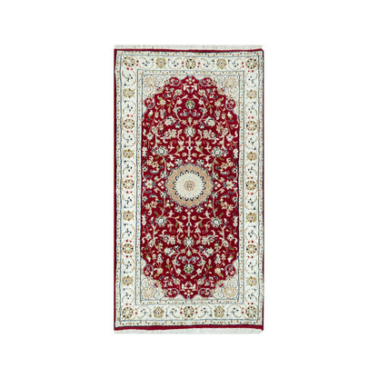 2'4"x4'9" Red Nain 250 KPSI Pure Wool Hand Knotted Runner Oriental Rug
