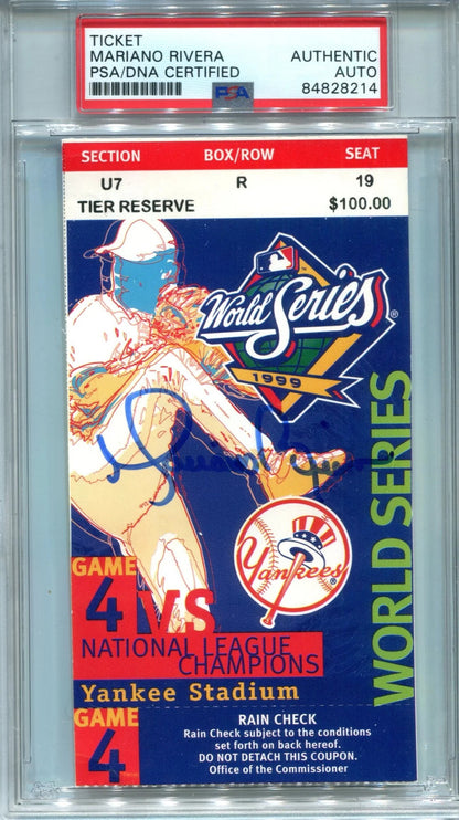 Mariano Rivera Autographed 1999 World Series Game 4 Ticket Stub (Psa)