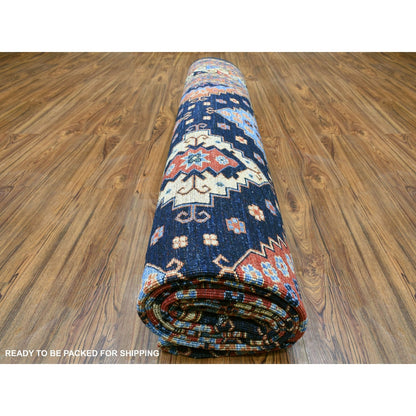 10'1"X13'3" Navy Blue Afghan Ersari Geometric Design Handknotted Wool Rug