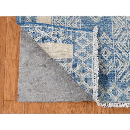 7'10"X9'8" Medium Sapphire Blue Pure Woolfine Peshawar Hand Knotted Rug