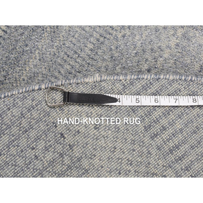 5'10"X5'10" Gray Wool And Silk Grass Design Hand Knotted Round Rug