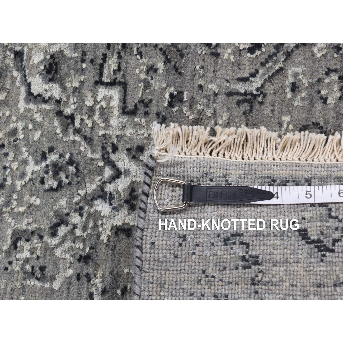 2'6"X6' Gray Zoroastrian Erased Design Silk/Wool Hand Knotted Runner Rug