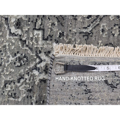 2'6"X6' Gray Zoroastrian Erased Design Silk/Wool Hand Knotted Runner Rug